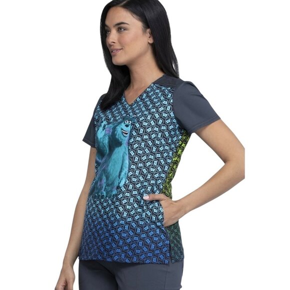 Disney Pixar Monsters Inc Licensed Womens Size M Pediatric V-neck Scrubs Top NEW - Picture 3 of 9